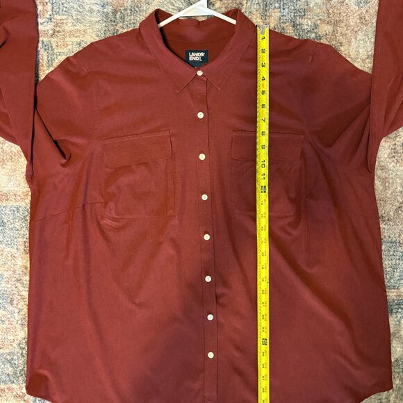 Lands End Women's Plus 365 Tab-Sleeve Button-Front Tunic Shirt Top 2X Brick Red - Picture 10 of 11